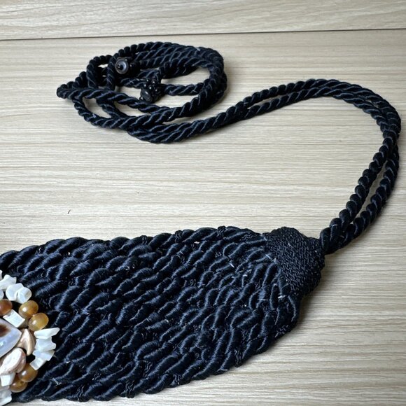 Vintage Statement Shell Braided Belt Womens Waist 80s 90s Boho Black Beaded - Picture 8 of 15